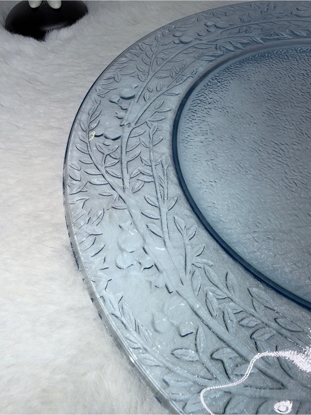 Light Blue Glass Cake Decorative Plate w/ Leaf Border Baby Boy Gender Reveal  💝 - Picture 2 of 3